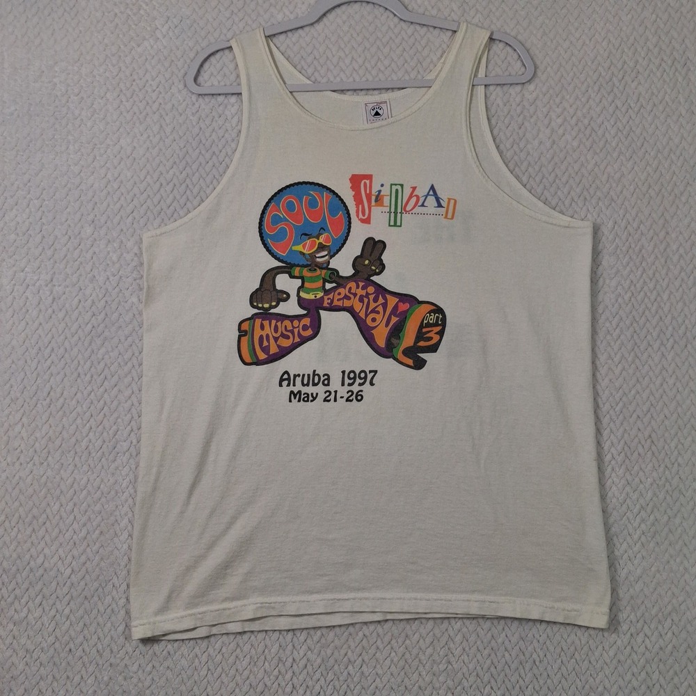 Vintage Delta Sinbad Soul Music Festival Tank Top Mens Large White Aruba 1997.